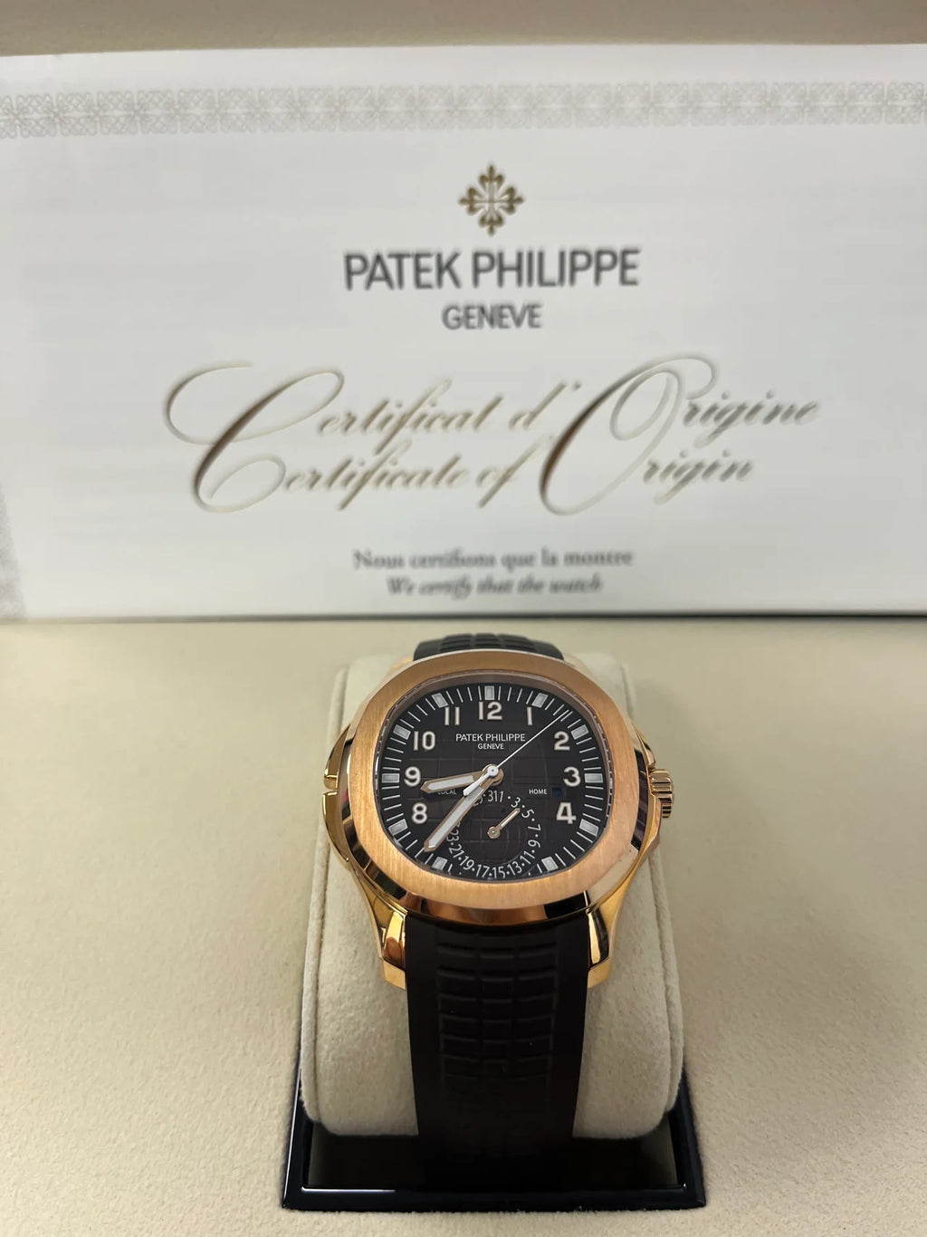 Patek Philippe Aquanaut Time Travel/ Rose Gold Chocolate Dial (Ref#5164R/001)