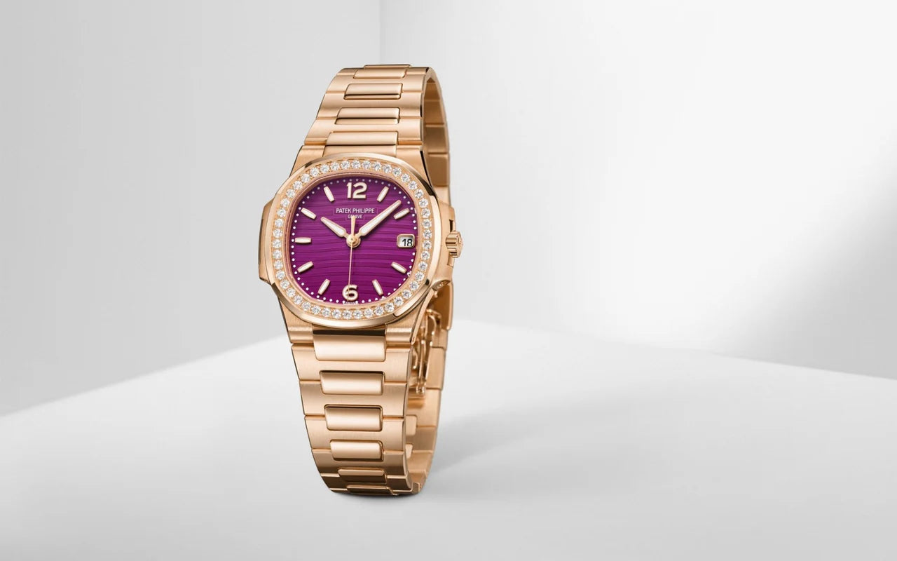 Patek Philippe Nautilus 32mm Diamond Bezel Rose Gold Purple Wave Dial 7010/1R-013