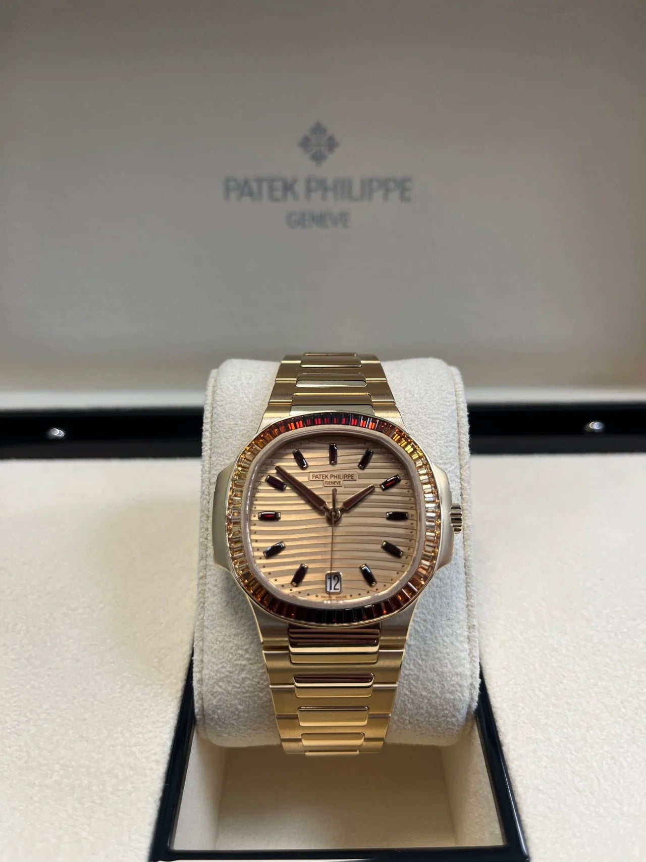 Patek Philippe Nautilus Automatic Rose Gold Baguette Cognac Bezel 7118/1300R