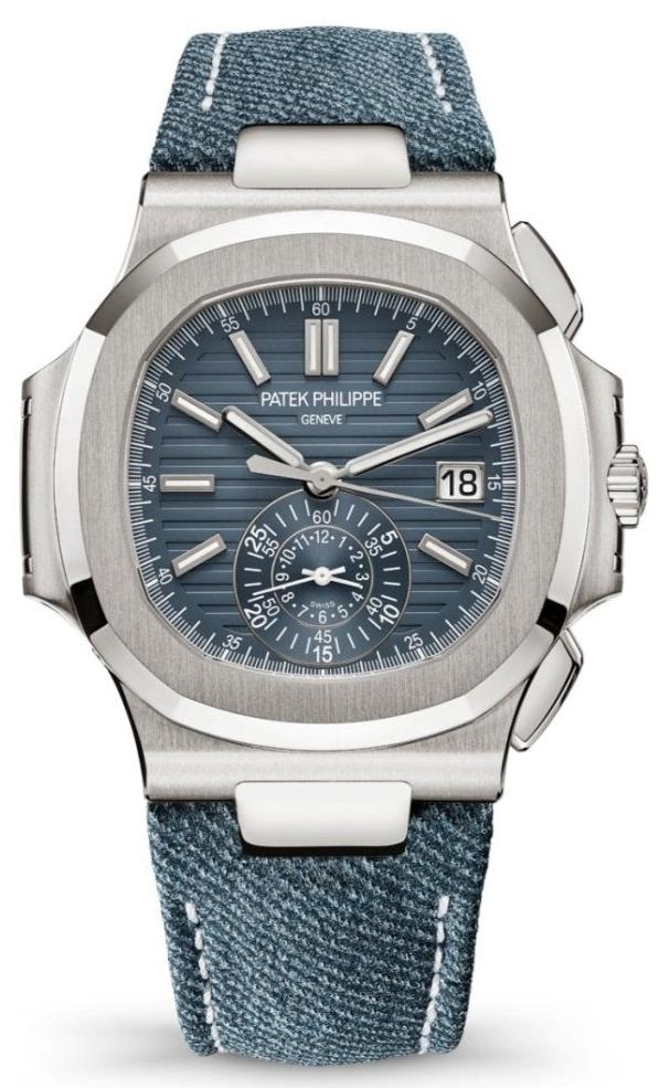 Patek Philippe Nautilus Flyback Chronograph White Gold Blue - Gray Dial 5980/60G