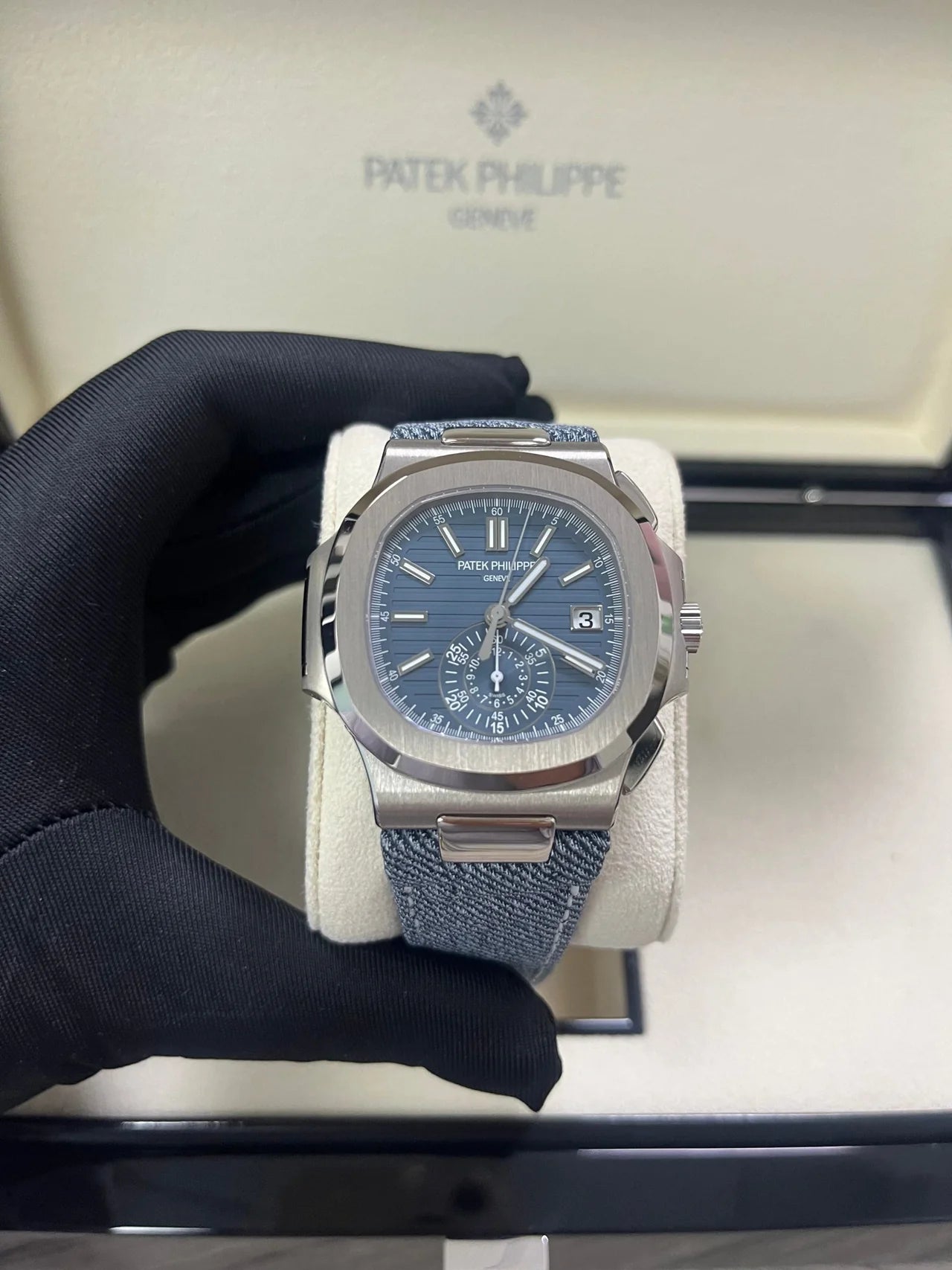 Patek Philippe Nautilus Flyback Chronograph White Gold Blue - Gray Dial 5980/60G