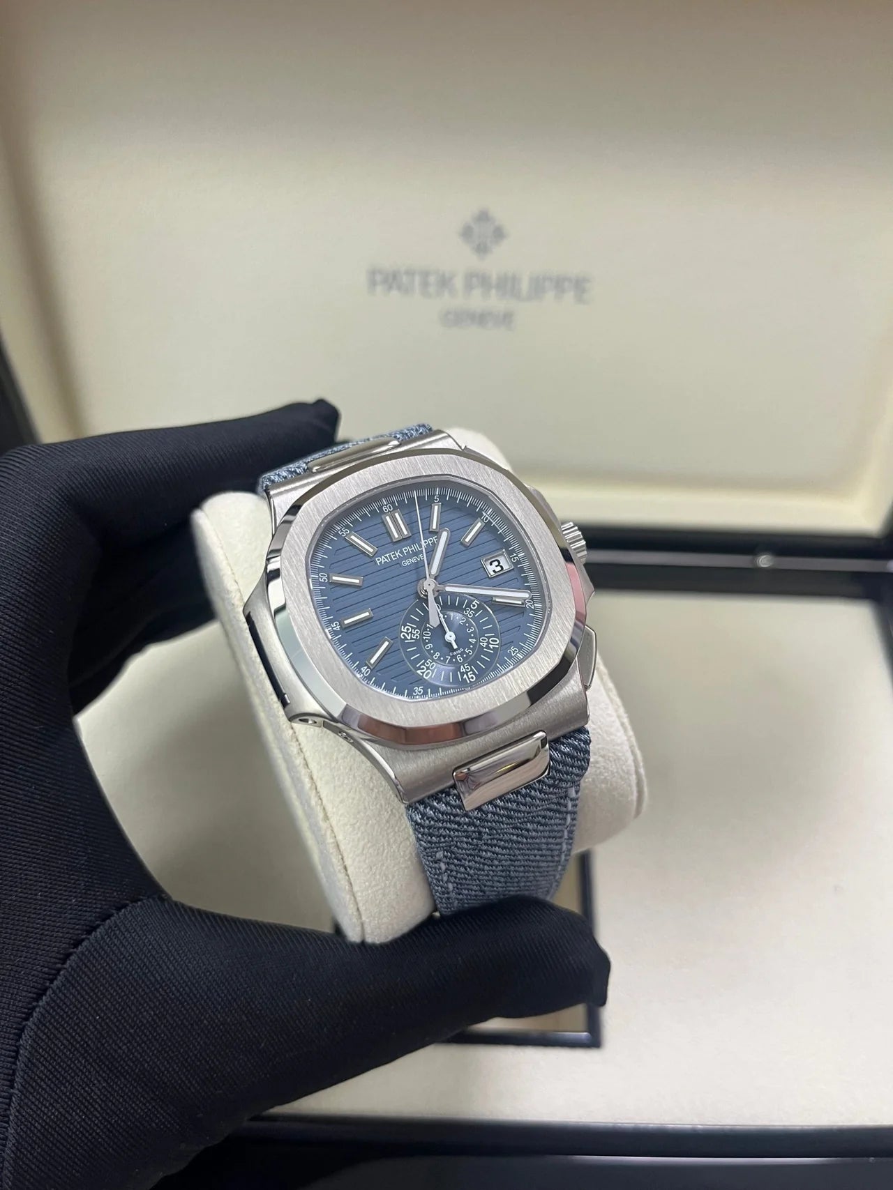 Patek Philippe Nautilus Flyback Chronograph White Gold Blue - Gray Dial 5980/60G