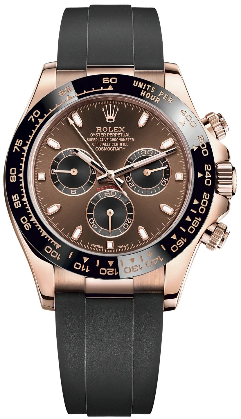 Rolex Daytona Everose Gold Cosmograph 40 Watch - Chocolate Index Dial - Black Oysterflex Strap (Ref# 116515LN)