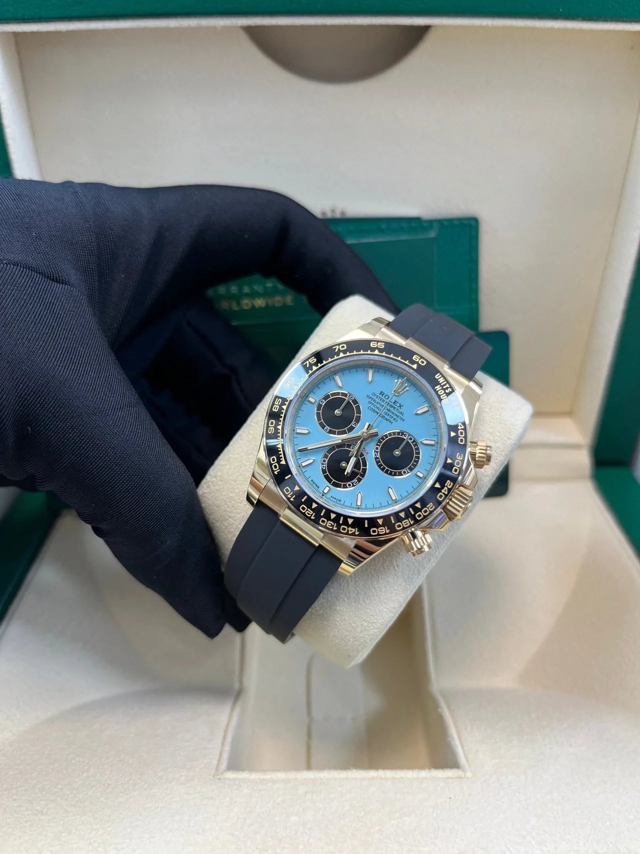 Rolex Daytona Yellow Gold Daytona Tiffany Dial on Oysterflex New 2025 Release Reference 126518