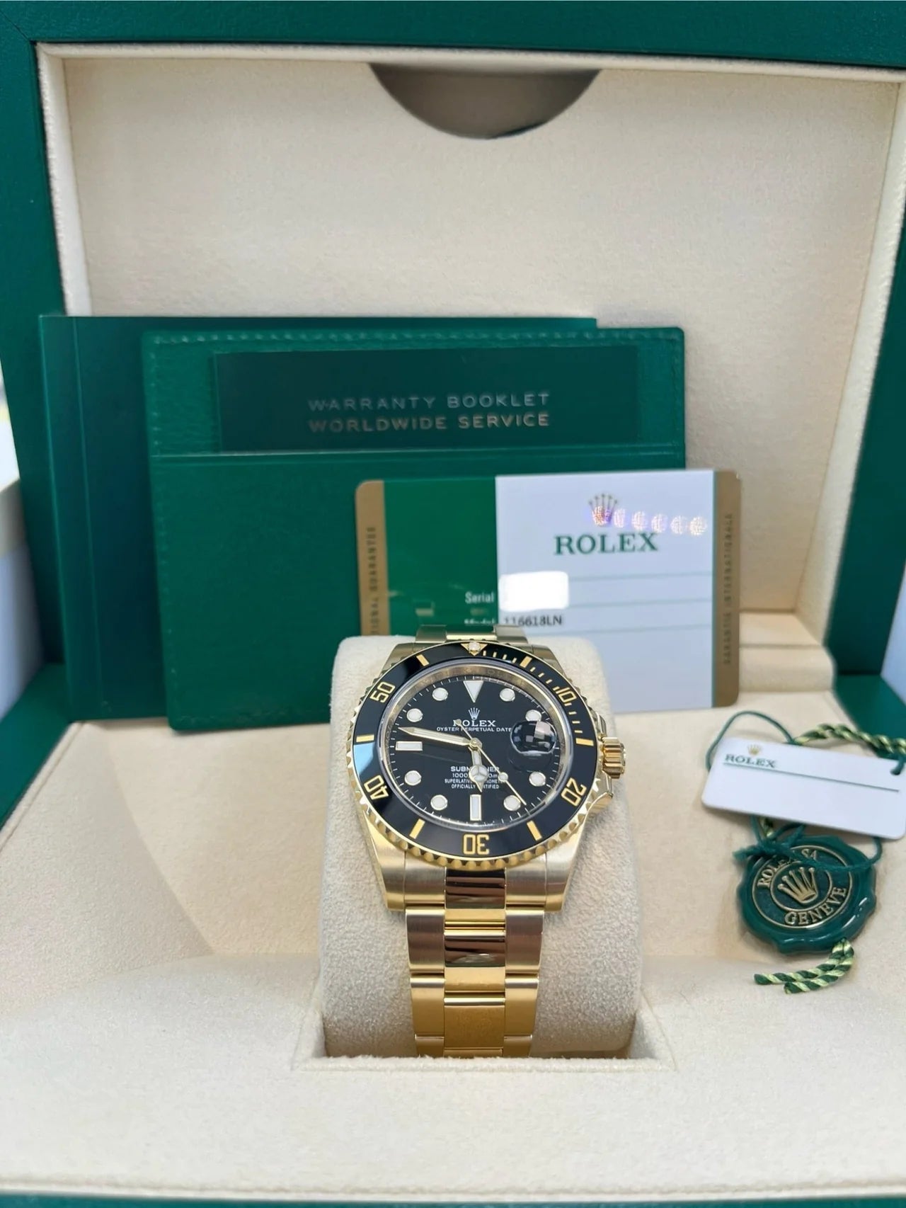 Rolex Submariner Date Certified Yellow Gold Black Dial 116618ln